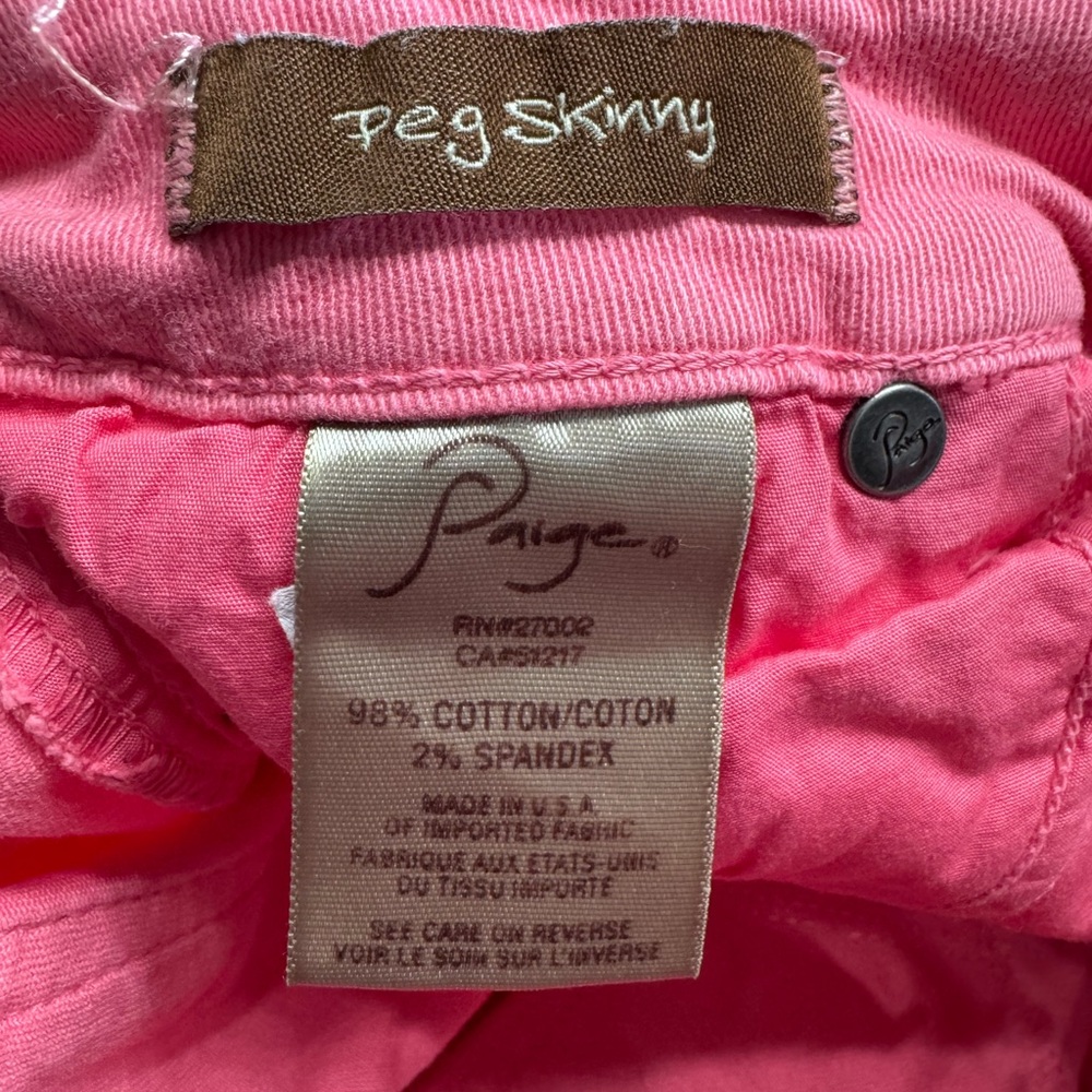 PAIGE Women's Size 26 Pink Twill Peg Skinny Leg Jeans Denim - Picture 5 of 7